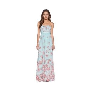 BCBGMaxAzria Amber Aqua Mist Floral Chiffon Corset Top Strapless Maxi Dress Size